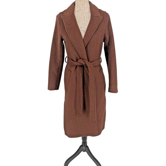 ABERCROMBIE & FITCH Wrap Coat Small Wool Blend Rust Preppy Academia Chic - Picture 1 of 15